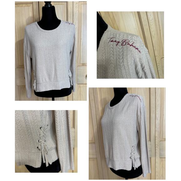 Tommy Bahama Tan Girls Side Lace Up Signature Embroidery Pullover Sweater Sz 14 - Picture 2 of 16